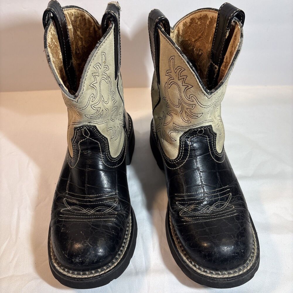 Ariat Fatbaby Womens 8.5 B Black Croc Embossed Tan Western Cowgirl Boots